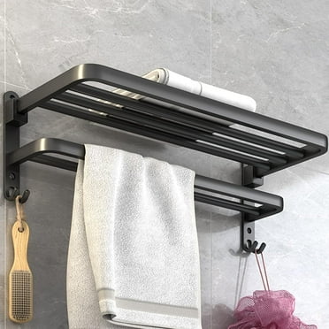 Simperf 20 in Towel Rack for Bathroom Towel Holder for Bathroom Wall Mounted,Foldable Black Towel Bar Storage Towel Shelf for Bathroom & Lavatory