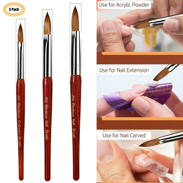 Simperf 3 Pack Art Nail Brush Kit Red Wood Handle Sizes 8/12/14 for Acrylic Application, Extensions,3D Nail Art Tips Nail Builder Brush for Nail Art Design Painting Pen Set Nail Tool