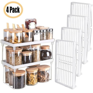 Simperf 4-Pack Stackable Plastic Kitchen Shelf Foldable Rack Kitchen Cabinet Organizer and Storage for Counter Pantry