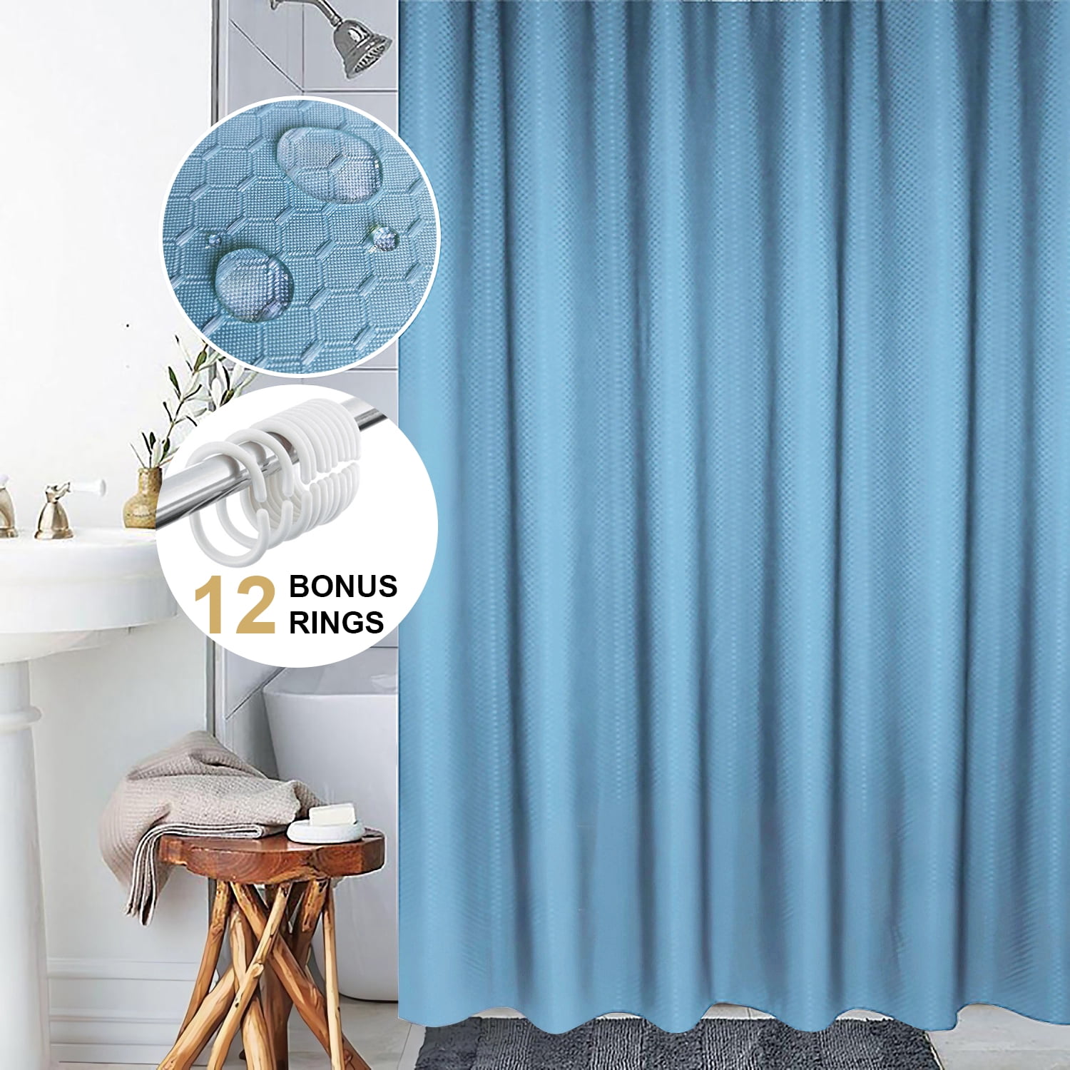 Simperf Bathroom Shower Curtains, Shower Curtain and Liner Set with 12 ...