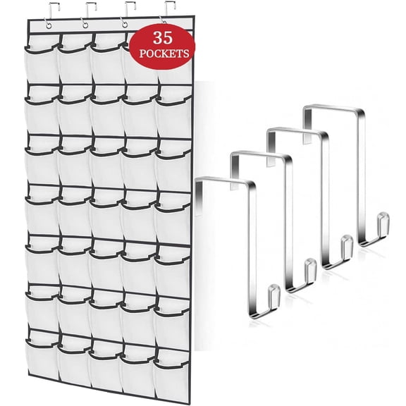 Simperf Over the Door Shoe Organizers, with 35 Large Thickened Mesh Pockets & 4 Metal Hooks, Hanging Shoes Storage Rack for Closet Entryway Bedroom Bathroom
