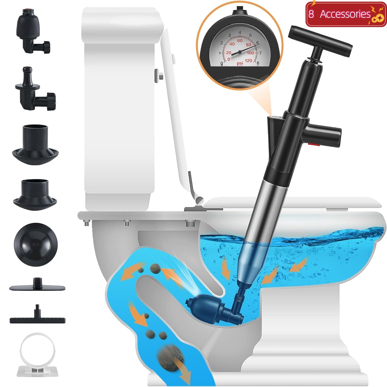 Simperf Air Toilet Plunger, High Pressure Toilet Plunger, Air Drain Blaster Plunger, Stainless Steel Toilet Clog Remover, Air Plunger Unclog Toilets, Kitchen Sinks, Shower Drains
