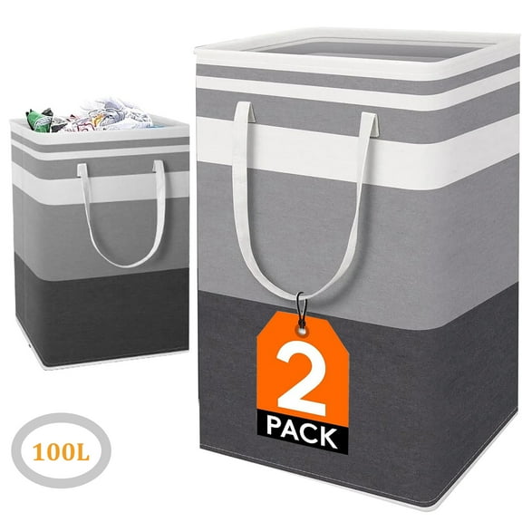 Simperf Laundry Hamper 2-Pack 100L Large Collapsible Laundry Baskets, Freestanding Waterproof Clothes Hamper with Easy Carry Handles in Laundry Room Bedroom Bathroom College Dorm Toy Storage