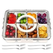 Simperf Snack Divider Container, Snack Box with Lid, Snack Containers with Dividers, 8 Compartment Snack Container Divide Snack Box, Food Storage with Handle, Snackle Box Container with 4 Fruit Fork