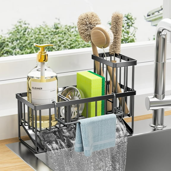 Simperf Sponge Holder for Kitchen Sink, with Rag Holder, Auto Drain Sink Caddy, Kitchen Sink Organizer, Self Drain Dish Soap Sponge Caddy for Counter