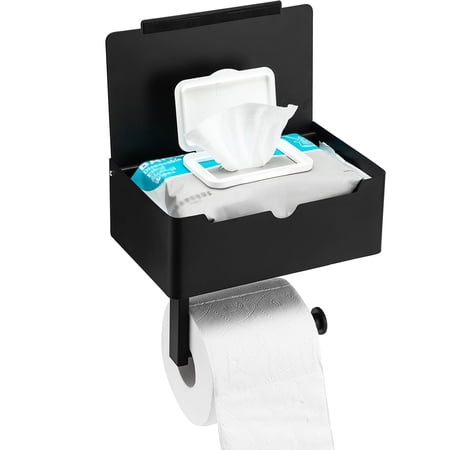 Simperf Toilet Paper Holder, with Shelf and Storage,Flushable Wet Wipes Dispenser for Bathroom ,Toilet Tissue Holder Storage Box Large Stainless Steel Wall Mount
