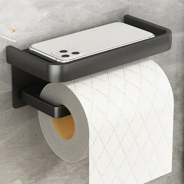Simperf Toilet Paper Holder with Phone Shelf, Wall Mounted Toilet Paper Roll Holder, Rustproof with Shelf, Toilet Tissue Holder