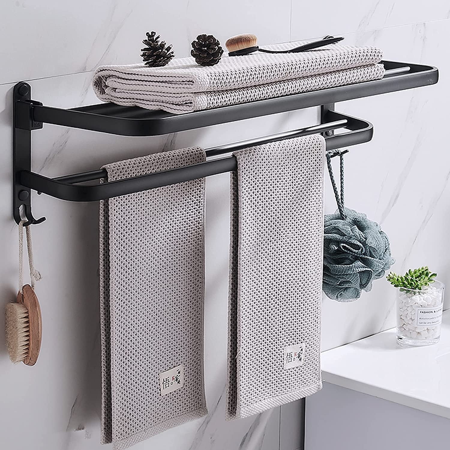 Hair Organizer Storage Towel Rack Free Standing 4-Tier M-Shaped - Main Image