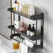 Simperf Towel Racks for Bathroom Wall Mounted, Storage Holder Shelves Organizer Bath Towel 20 Inch Towel Shelf for Bathroom, 2-Tier Bathroom Towel Rack with Tower Bars