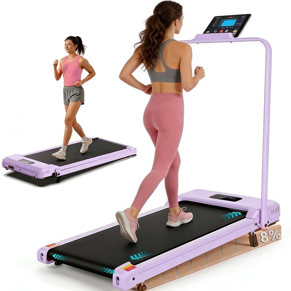 Teopeokl Walking Pad with Handle Bar & 8% Manual Incline, 2.5HP 2-in-1 Under Desk Treadmill for Home Office, 300 lb Capacity Portable Folding Treadmill with Remote Control & LED Display