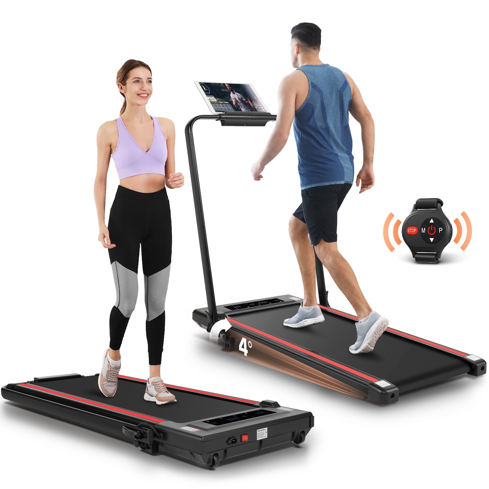 Simpfree 2 in 1 Under Desk Treadmill with Incline Max 300lbs Capacity Walking Pad Compact Electric Treadmill for Home Office with LED Touch