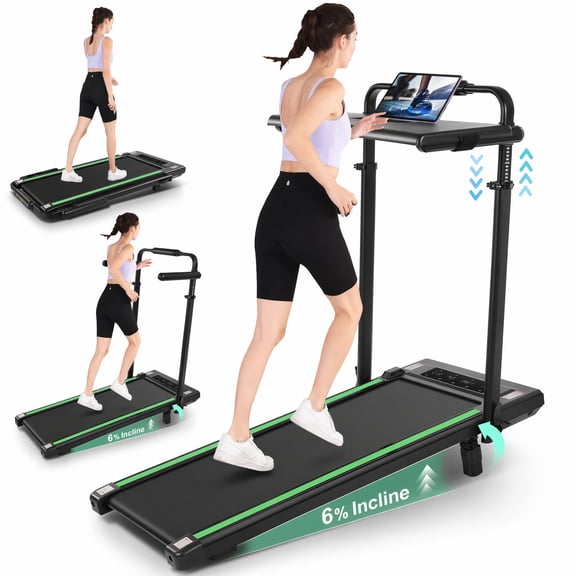 Simpfree Walking Pad with 6% Incline,3 in 1 Under Desk Treadmill with Height-Adjustable Desk 300lbs Capacity,Foldable Treadmill with Adjustable Handle,Touch Screen Remote Control,2s Folding,0.5-7.5mp