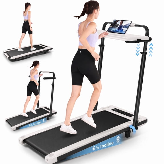 Simpfree Walking Pad with 6% Incline,3 in 1 Under Desk Treadmill with Height-Adjustable Desk 300lbs Capacity,Foldable Treadmill with Adjustable Handle,Touch Screen Remote Control,2s Folding,0.5-7.5mp
