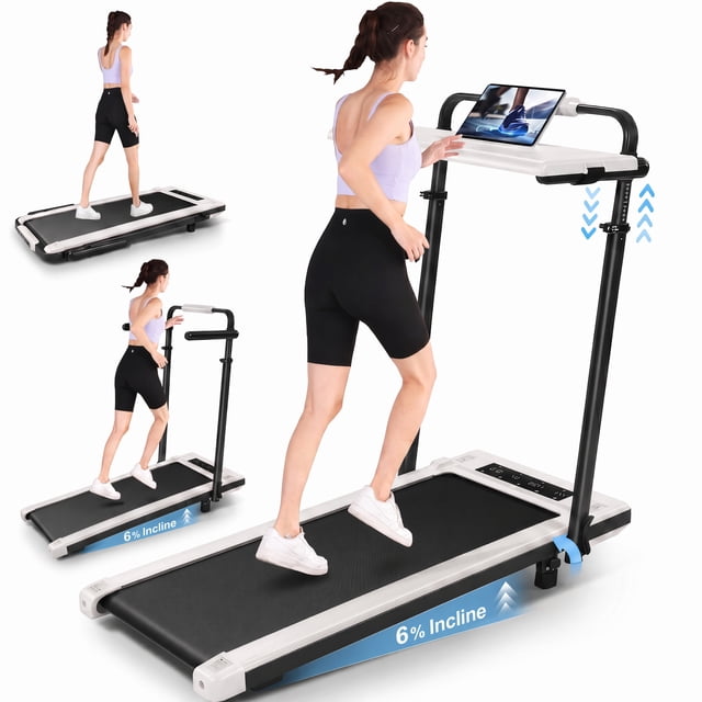 Simpfree Walking Pad with 6% Incline,3 in 1 Under Desk Treadmill with Height-Adjustable Desk 300lbs Capacity,Foldable Treadmill with Adjustable Handle,Touch Screen Remote Control,2s Folding,0.5-7.5mp