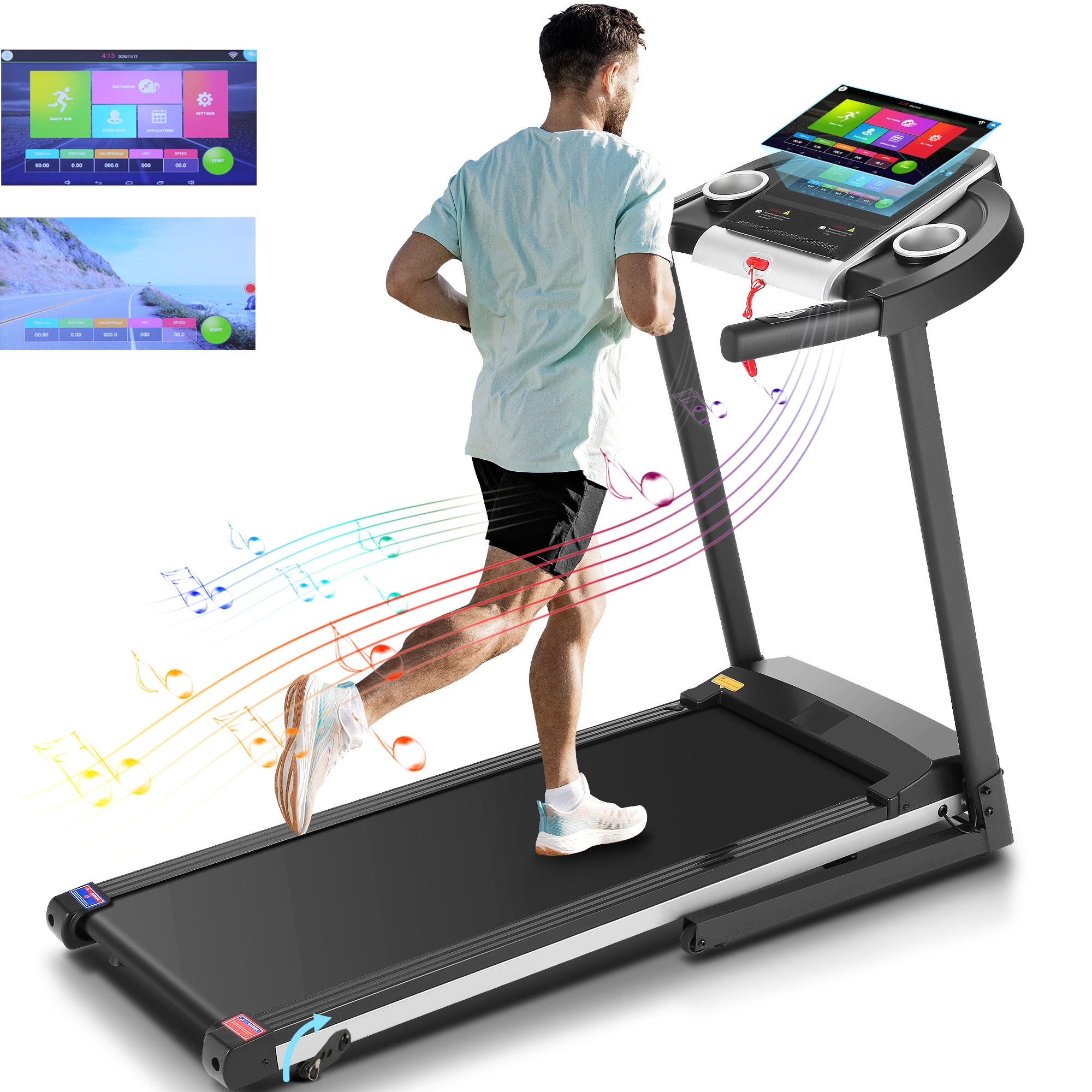 Simpfree 10 HD Touchscreen Treadmill with 3D Virtual Sports 3.25HP Incline Home Use Black Walmart