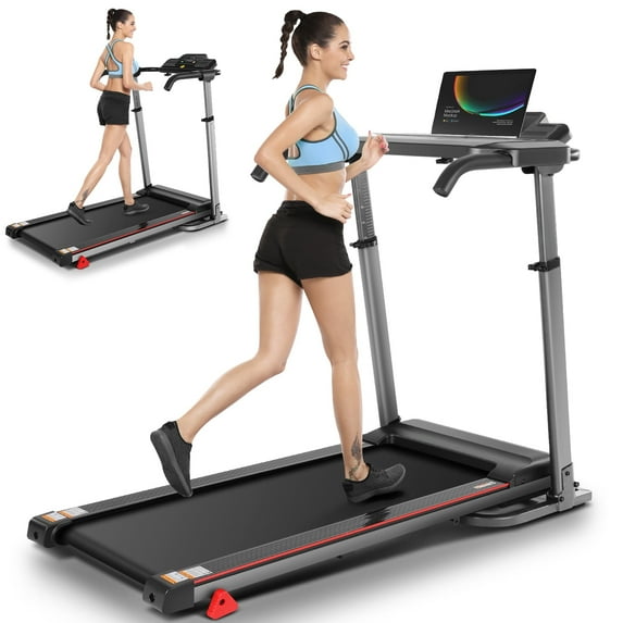 Simpfree 300lbs Treadmill with Removable Desk - 2 In1 Portable Folding Treadmill, 2.5 HP Running Machine for Home, 0.6-7.5mph/h