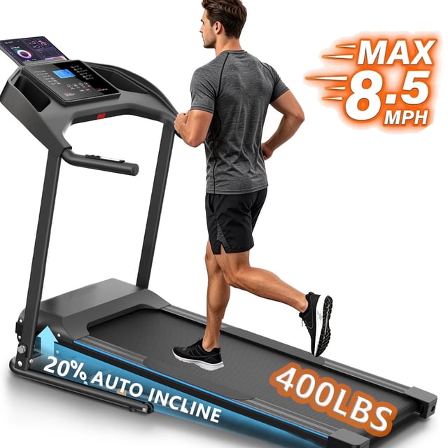 4.5HP Folding Treadmill for Home with 20% Auto Incline,400lbs Capacity,8.5MPH Portable Treadmill,12+3 Programs