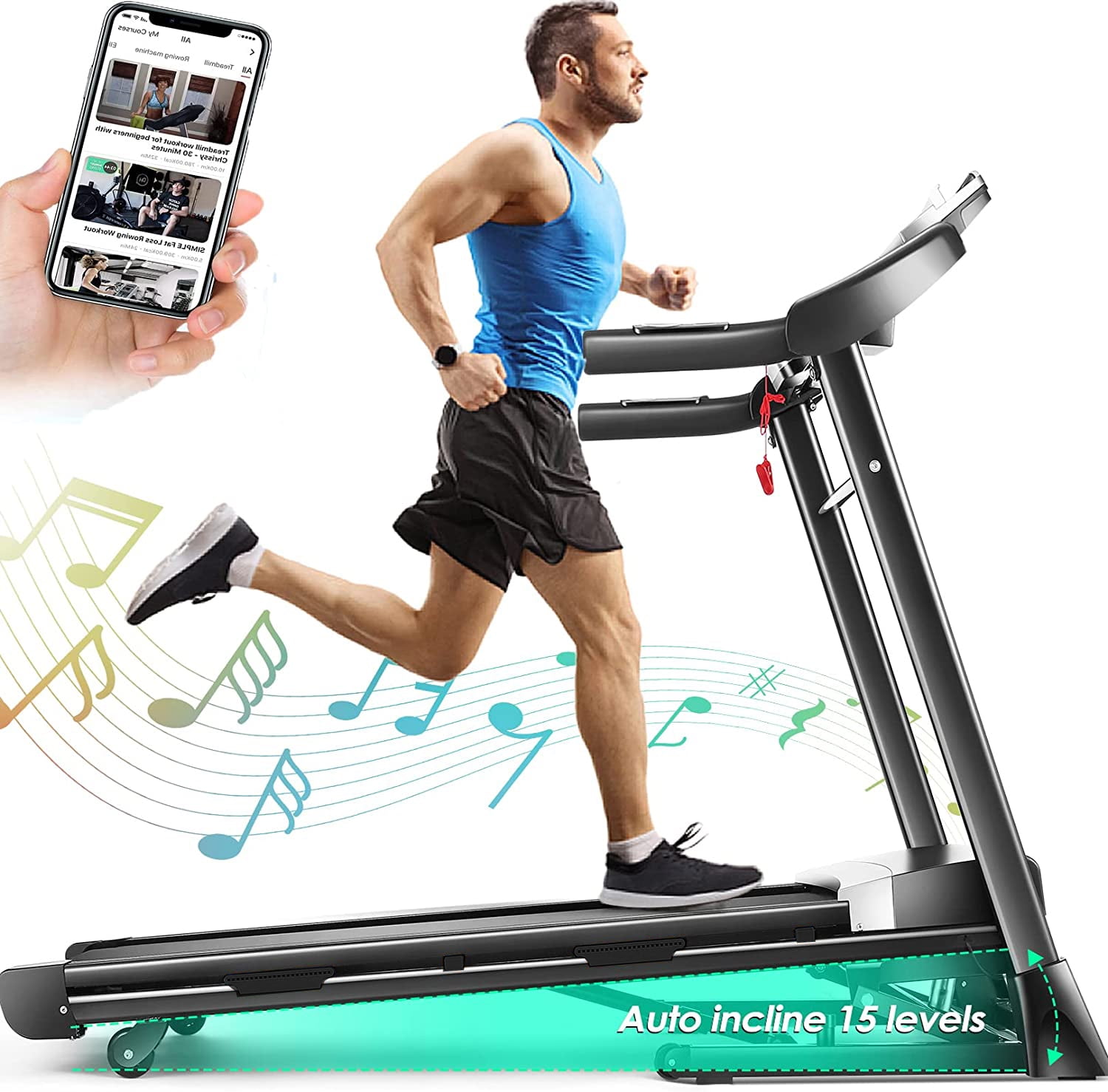 Auto Incline Treadmill with 15Level, 3.25HP Folding Treadmill Built-in ...