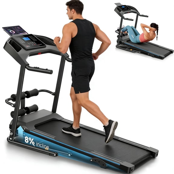 Simpfree 3.5HP Foldable Treadmill with Incline & Sit-Up Bench,350lbs Walking Running Treadmil lwith Heart Rate & Body Fat Monitor,LCD Display,12 Programs