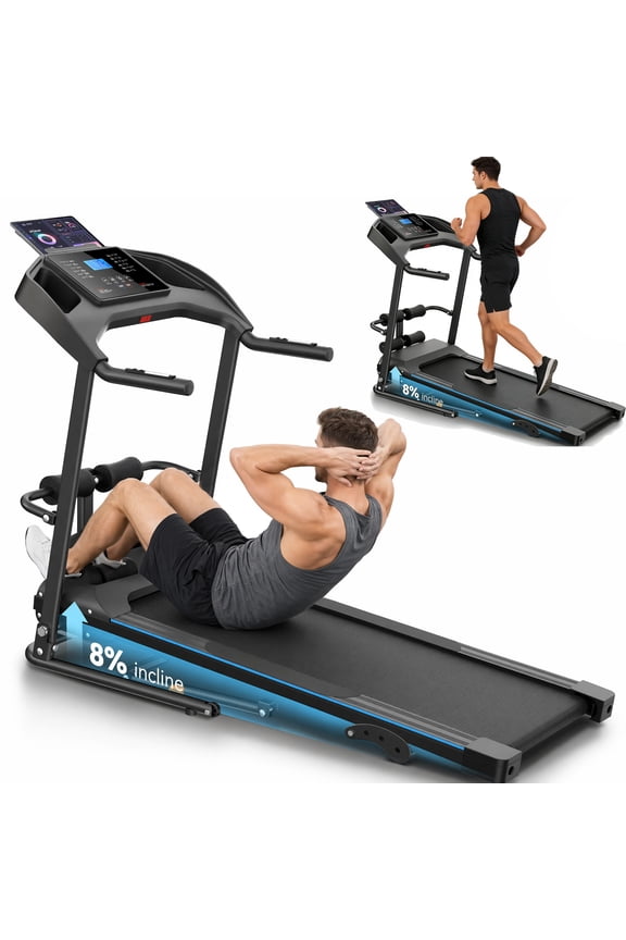 3.5HP Foldable Treadmill with Incline & Sit-Up Bench,350lbs Walking Running Treadmil lwith Heart Rate & Body Fat Monitor,LCD Display,12 Programs