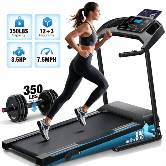 Simpfree Folding Electric Treadmill with 3.5HP, 350lb Weight Capacity, 3-Level Incline & Smart LCD Display, Portable Running Machine for Home Office Gym