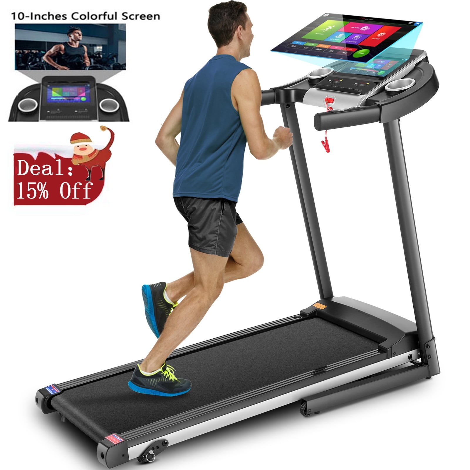 Simpfree 10 HD Touchscreen Treadmill with 3D Virtual Sports 3.25HP Incline Home Use Black Walmart