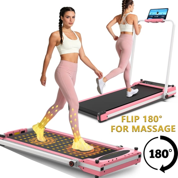 Simpfree Walking Pad Treadmill with Foot Massage, Versatile Dual-Sided Under Desk Treadmill with Handle Bar, 2.5HP Foldable Treadmill for Home/Office with 300LBS Weight Capacity,0.6-7.5MPH