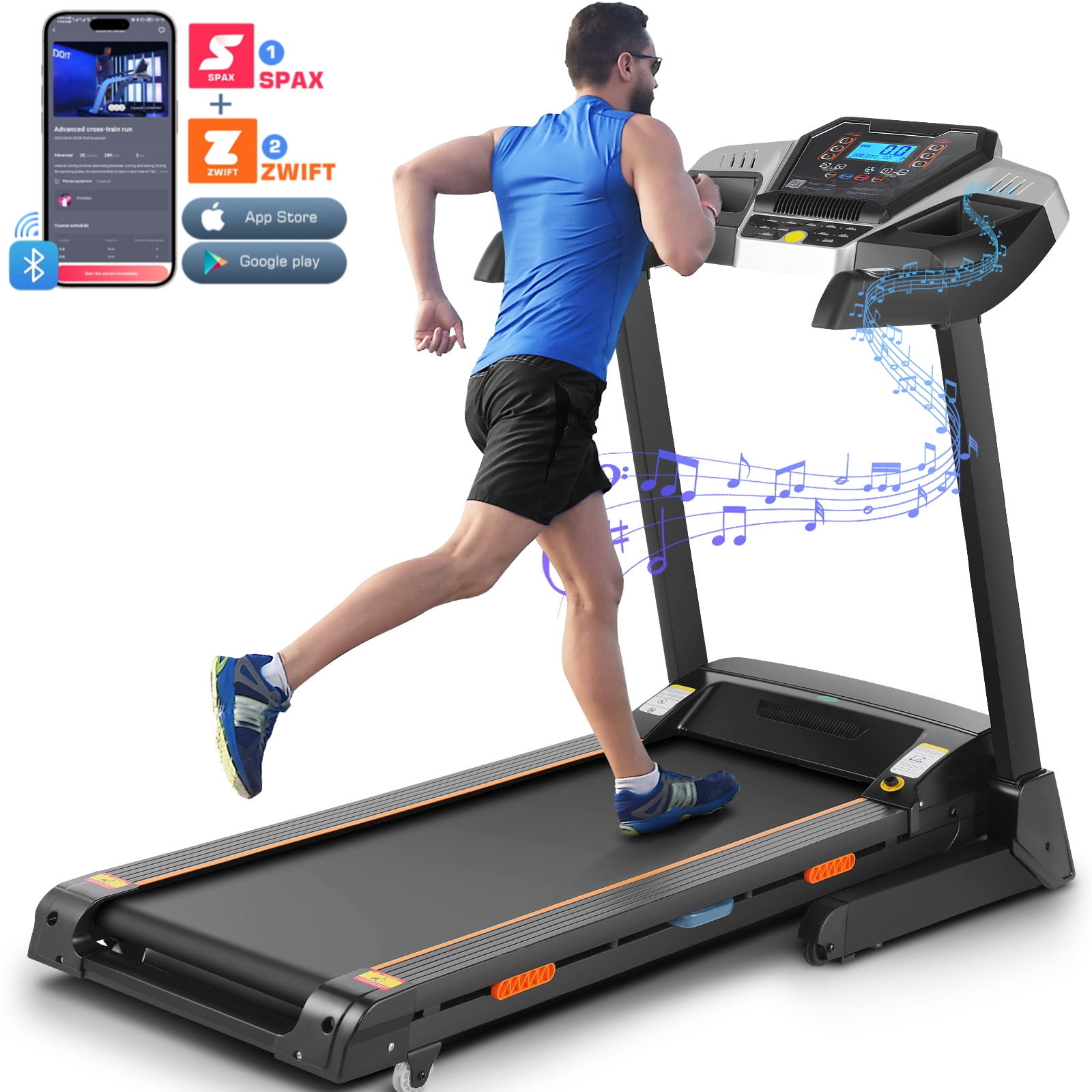 Simpfree Folding Treadmill with 15Level Auto Incline 3.25HP Treadmill Built in Speaker Fan Large LCD Display App Control for Home Office Fitness
