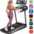 thumbnail image 1 of Simpfree Treadmill with 10" HD TV Movie Touchscreen and 3D Virtual Sports Scene, 0.5-9.0 mph/h & 3.5HP Electric Treadmill with Incline for Home（Black）, 1 of 8