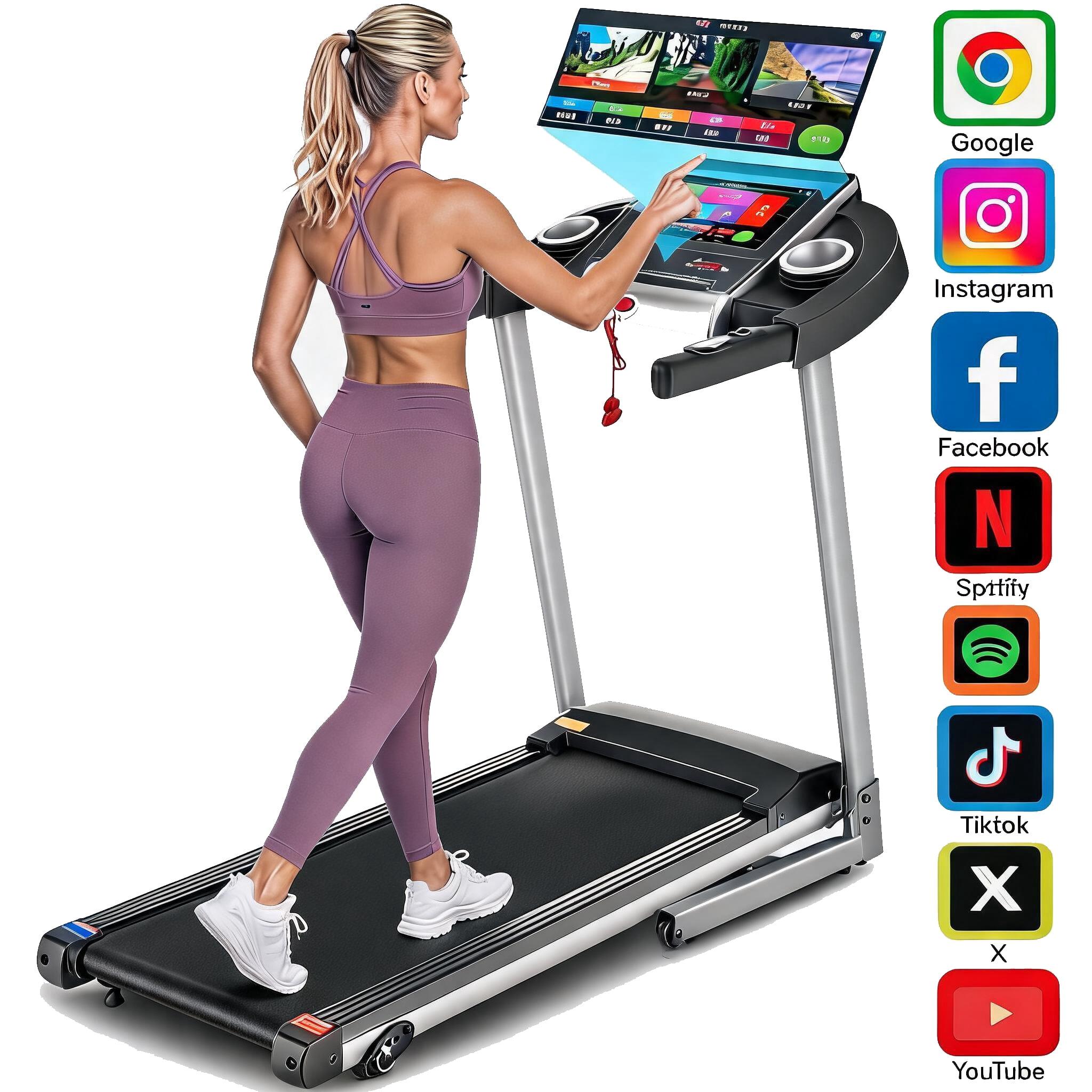 Simpfree Treadmill with 10" HD TV Movie Touchscreen and 3D Virtual Sports Scene, 0.5-9.0 mph/h & 3.5HP Electric Treadmill with Incline for Home