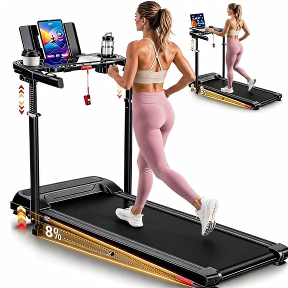 Simpfree 3.5HP Adjustable Height Treadmill with Foldable Desktop,8% Incline Home Treadmill 300lbs Capacity, 12 Programs Heart Rate Monitor, 4-Step Easy Assembly