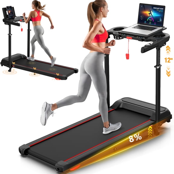Simpfree 3.5HP Adjustable Height Treadmill with Foldable Desktop,8% Incline Home Treadmill 300lbs Capacity, 12 Programs Heart Rate Monitor, 4-Step Easy Assembly
