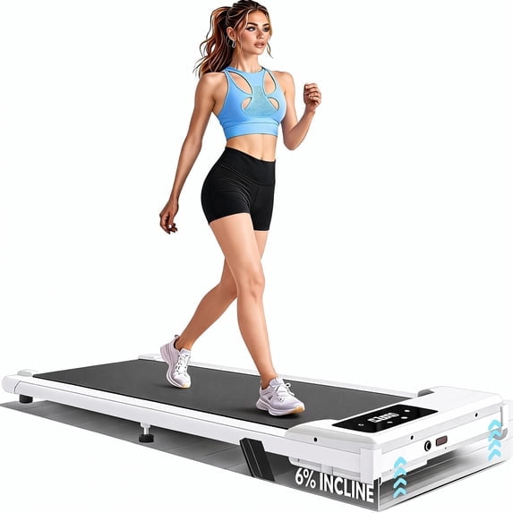 Kismom Walking Pad with 6% Incline,3.0HP Under Desk Treadmill for Home Office, Mini Portable Walking Running Machine Slim Compact Motorized Electric Treadmill with 300 lbs Capacity