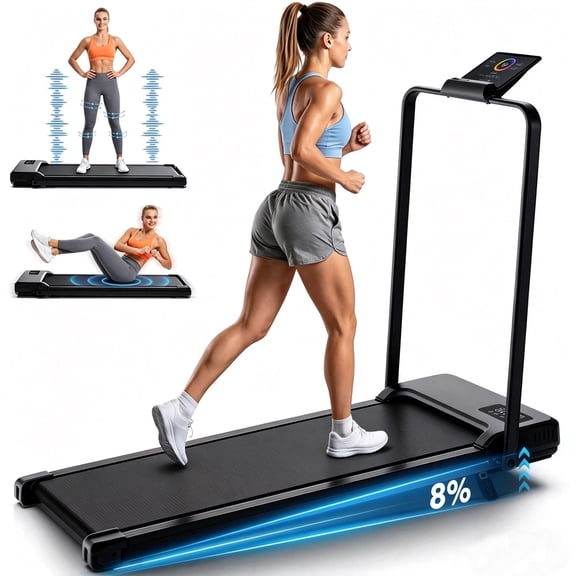 Simpfree Walking Vibration Pad with 8% Incline,3 in 1 Walking Pad with Handle Bar,2.5HP Treadmills for Home/Office/Gym,Under Desk Treadmill 300LBS Capacity,2S Folding,Installation-Free