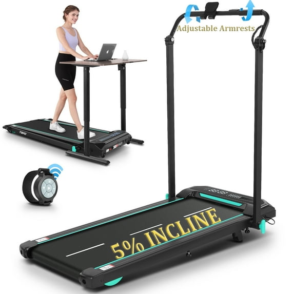 2 in 1 Walking Pad Treadmill with Adjustable Handles, 2.5HP Under Desk Treadmill, Portable Folding Treadmills with Incline, Large Running Area, Creative LED Display, 0.6-7.5MPH