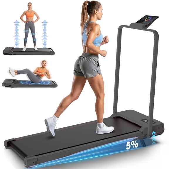 Simpfree Walking Vibration Pad with 8% Incline,3 in 1 Walking Pad with Handle Bar,2.5HP Treadmills for Home/Office/Gym, Foldable Under Desk Treadmill 300LBS Capacity,2S Folding,Installation-Free