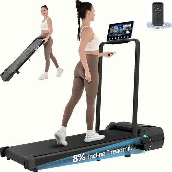 Simpfree Incline Walking Pad Treadmill with Handle Bar,2 in 1 Under Desk Treadmills for Home,2.5HP Compact and Portable Foldable Treadmill with LED Display, 300 LBS Capacity