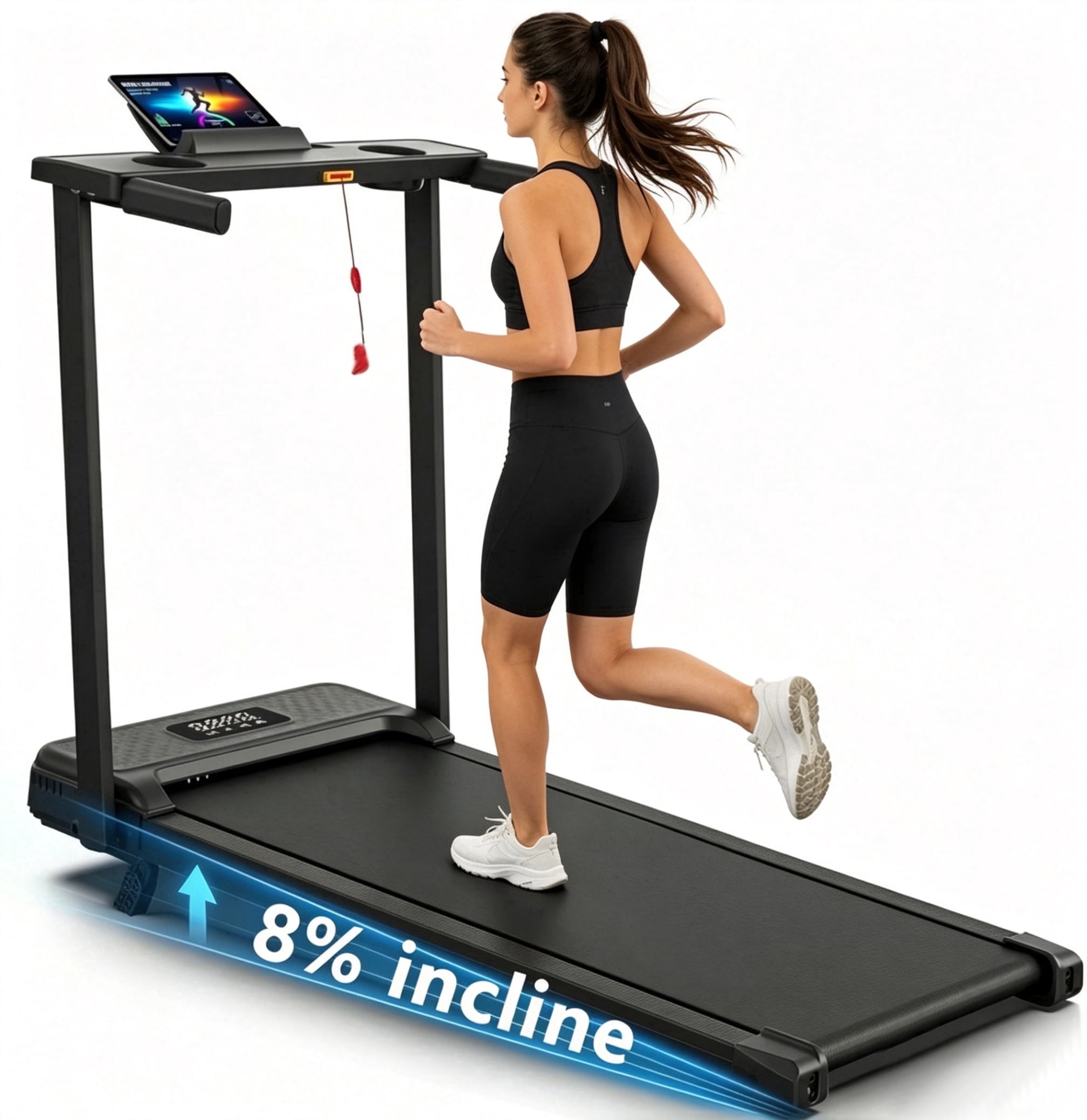 Incline Treadmill with Handle Bar,3.5HP Portable Treadmill with Desk,Walking Pad with Remote Control and LED Display, 350 lbs Weight Capacity