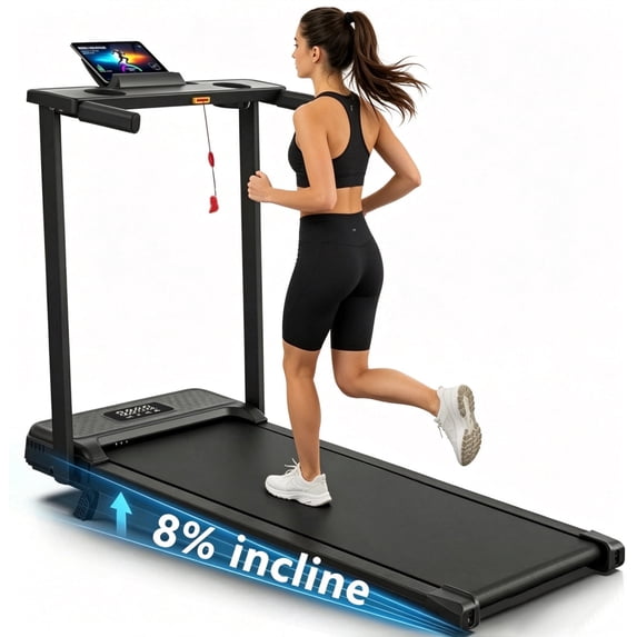 Incline Treadmill with Handle Bar,3.5HP Portable Treadmill with Desk,Walking Pad with Remote Control and LED Display, 350 lbs Weight Capacity
