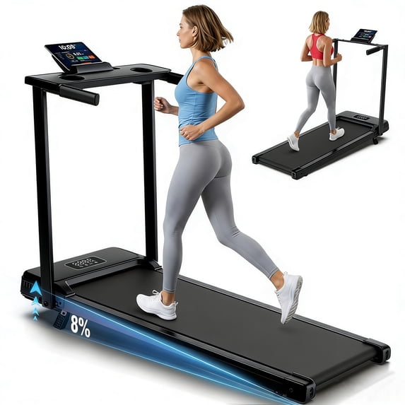 Kismom Incline Treadmill with Handle Bar,3.5HP Portable Treadmill with Desk,Walking Pad with Remote Control and LED Display, 350 lbs Weight Capacity