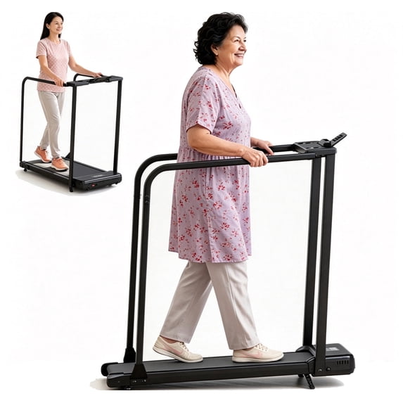 Treadmill for Seniors with Long Handrails,2.5HP Treadmill for Home 300 lbs Capacity,5% Incline,emote Control, LED Display, Cup & Phone Holder