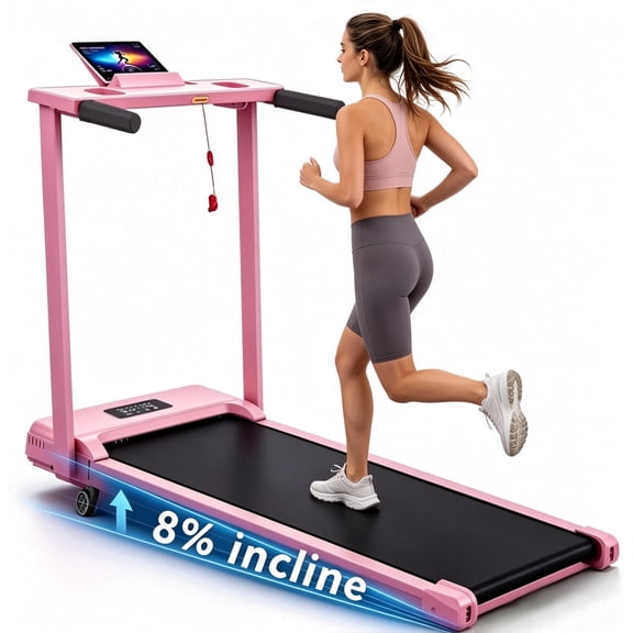 Teopeokl Incline Treadmill with Handle Bar,3.5HP Portable Treadmill with Desk,Walking Pad with Remote Control and LED Display, 350 lbs Weight Capacity