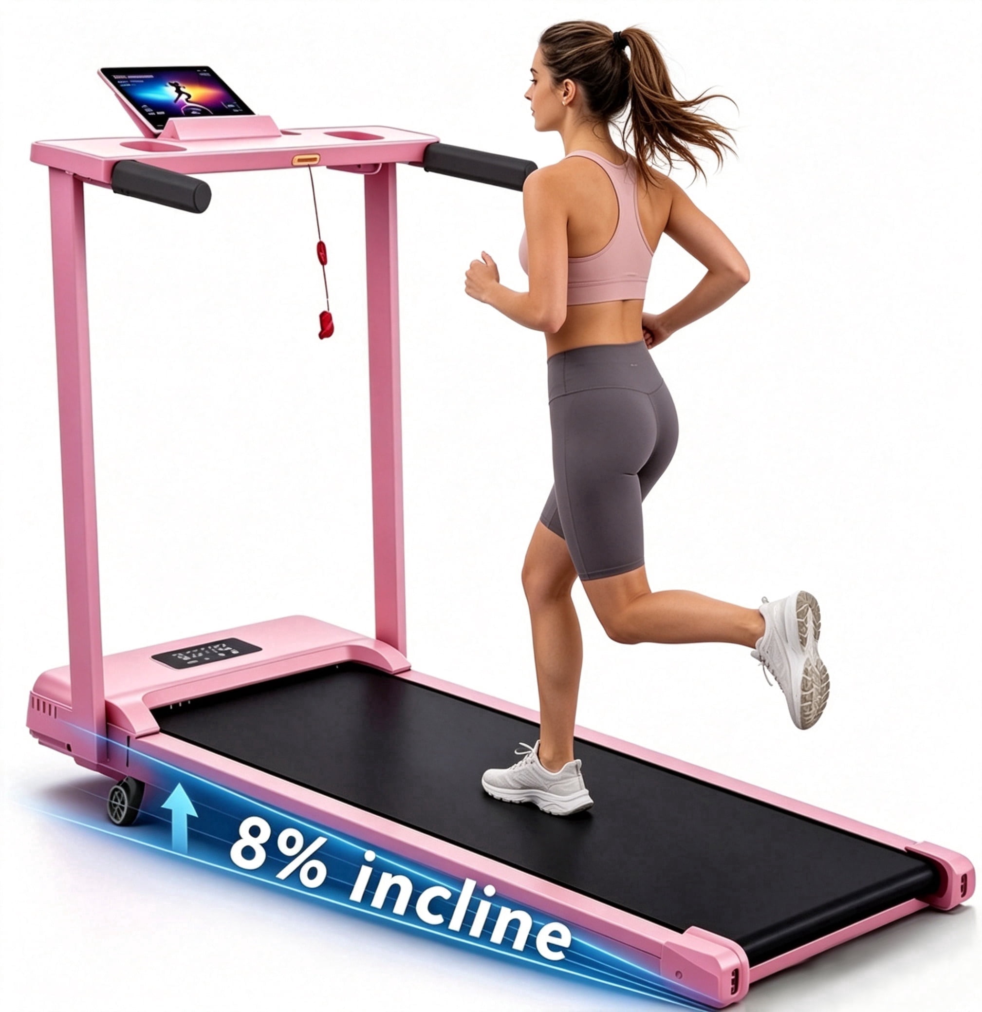Incline Treadmill with Handle Bar,3.5HP Portable Treadmill with Desk,Walking Pad with Remote Control and LED Display, 350 lbs Weight Capacity