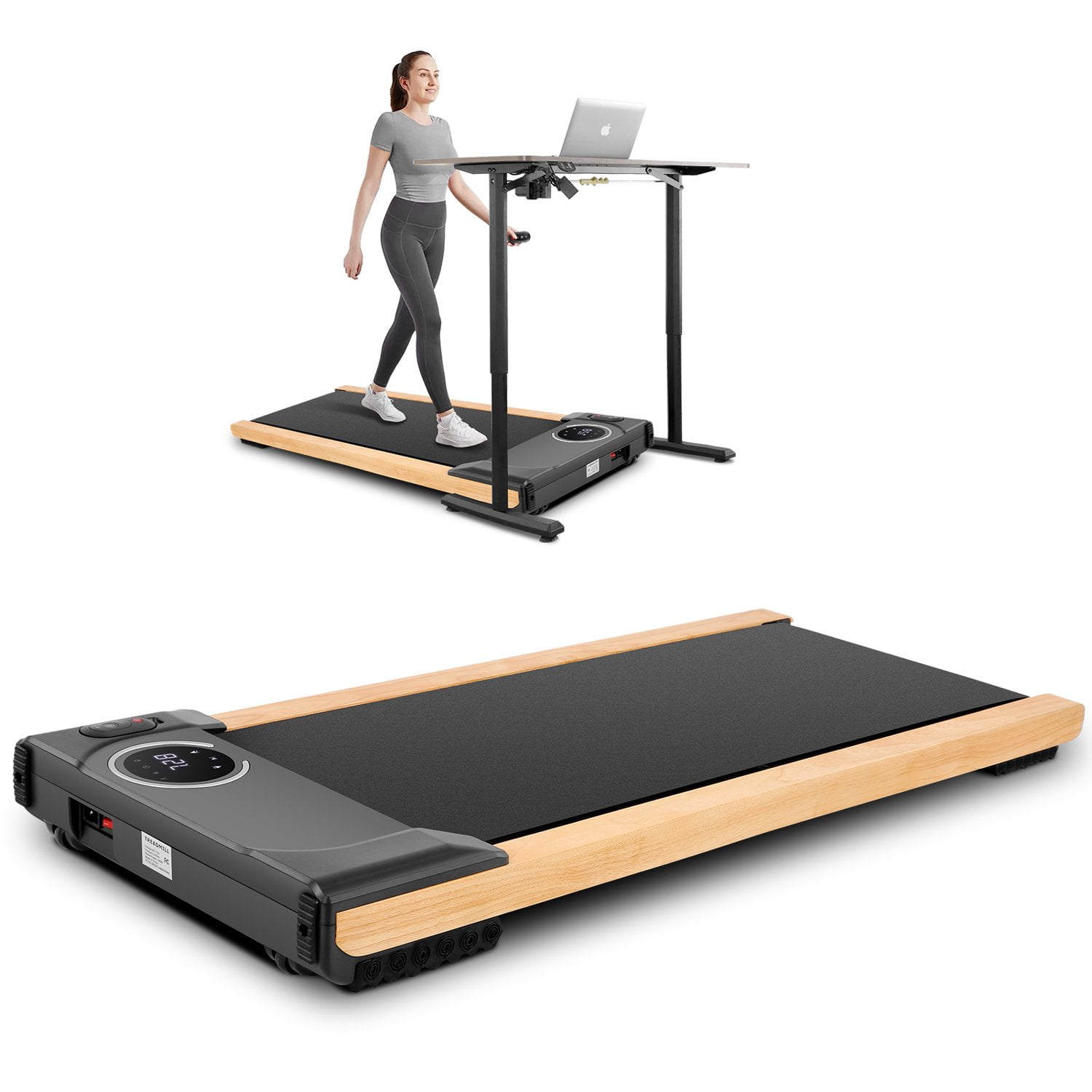 Simpfree Walking Pad Wooden Under Desk Treadmill with Smart APP Portable Walk Pad Design for Home and Office LED Touchscreen Installation Free 300