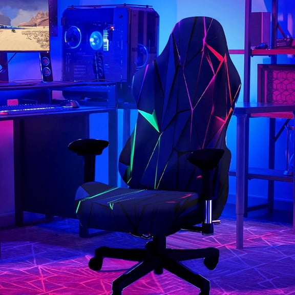 Simpkeely Blacklight Gaming Chair Cover – UV Reactive Neon Geometric Pattern Desk Chair Slipcover, Glow in The Dark Stretch Washable Chair Protector for Esports Chairs, Gamer Room Decor