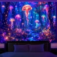thumbnail image 1 of Simpkeely Blacklight Jellyfish Forest Tapestry, UV Reactive Fantasy Vibrant Neon Art Decor, Glow in the Dark Aquatic Life Wall Hanging Tapestries for Bedroom, Living Room - 51.2" x 59.1", 1 of 7