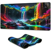 Simpkeely Large Fantasy Waterfall Gaming Mouse Pad - Blacklight Waterproof Glowing Desk Mat, 31.5" x 11.8" Extended Non-Slip Rubber Base for Office & Home