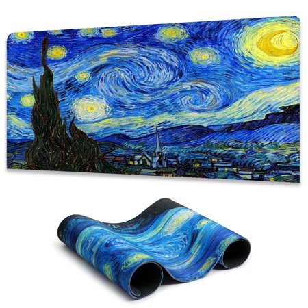 Simpkeely Blacklight Starry Night Mouse Pad, Van Gogh Painting Gaming Extended Large Desk Pad, UV Reactive Long Big Mouse Mat with 3mm Non-Slip Rubber Base for Office Home - 31.5" x 11.8"