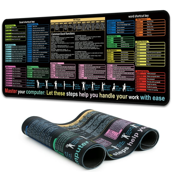 Simpkeely Excel Word Shortcut Key Mouse Pad - Large Waterproof Gaming Non-Slip Vibrant Multi-Functional Design with Excel, Word & Computer Shortcuts Mouse Mat - Perfect for Office - 31.5" x 11.8"