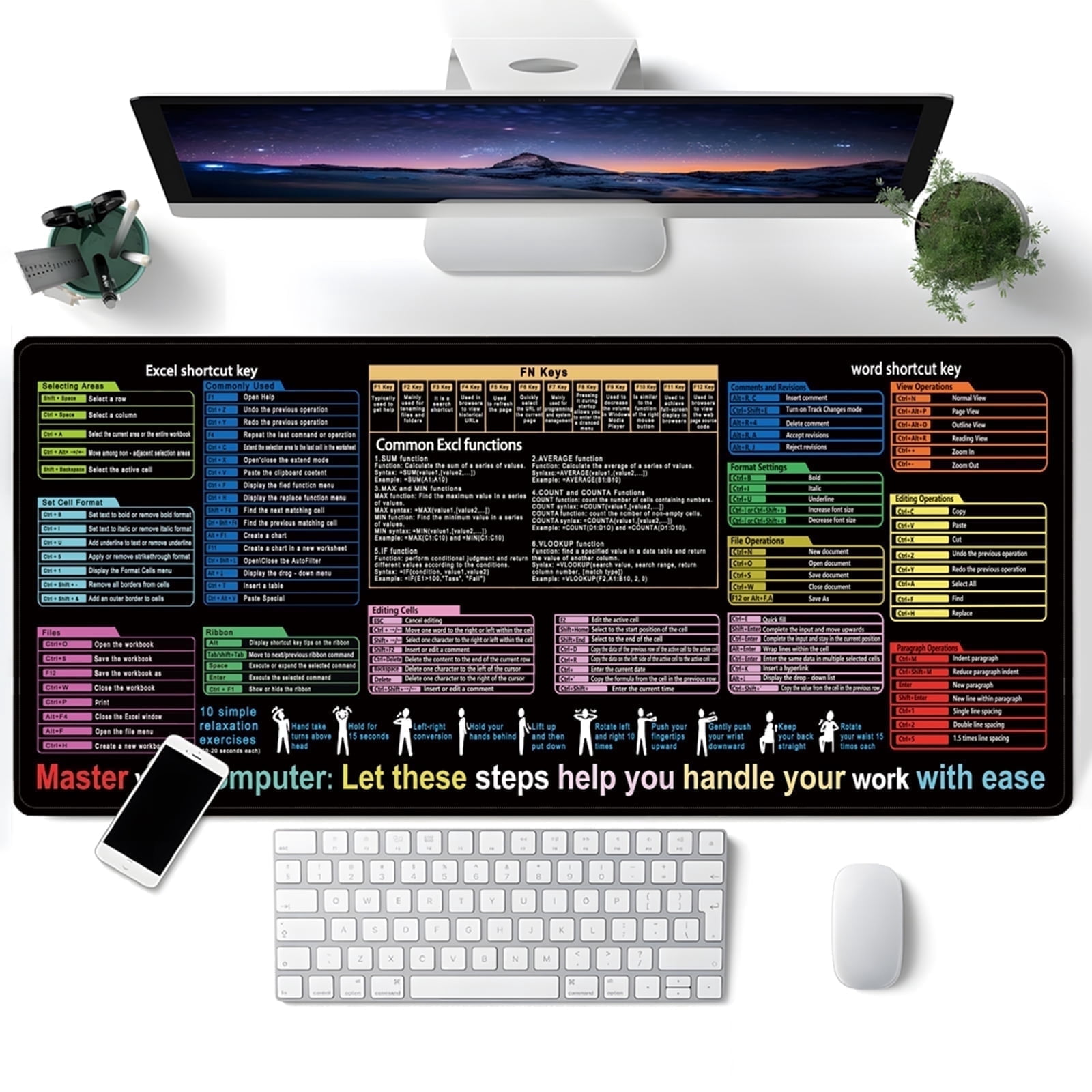 Simpkeely Excel Word Shortcut Key Mouse Pad - Large Waterproof Non-Slip ...